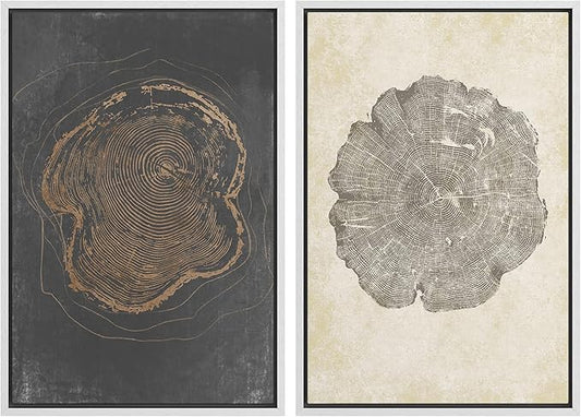 SIGNWIN Framed Canvas Print Wall Art Set Pastel Grunge Forest Tree Rings Abstract Shapes Illustrations Modern Art Decorative Nordic Multicolor for Living Room, Bedroom, Office - 16"x24"x2 White