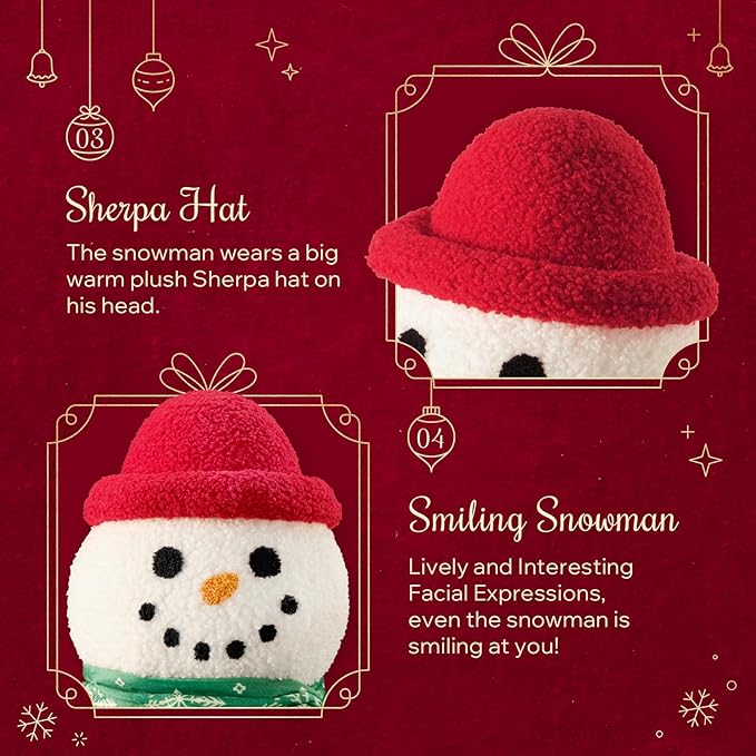 Phantoscope Merry Christmas Shaped Throw Pillow, Plush Teddy Sherpa Snowman Pillow with Scarf & Hat, Xmas Snowman Decorative Pillow for Couch Living Room Bed, Green, 16.5 x 10.5 inches