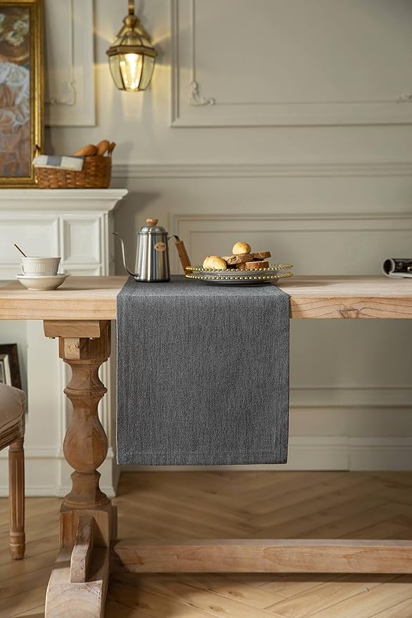 ZeeMart Burlap Style Farmhouse Table Runners 72 Inches Long, Grey Rustic Woven Dining Table Runner for Everyday Use, 14x72 Inches, Graphite Grey