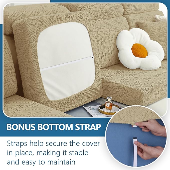 hyha Individual Couch Cushion Covers, Stretch Magic Sofa Seat Cushion Covers Washable, Dog Couch Sofa Slipcover for Pets, Kid with Elastic Bottom(3PC, Taupe)
