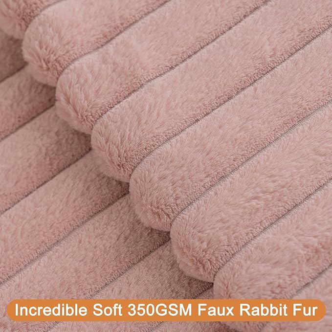 Double-Sided Faux Fur Plush Throw Pillow Covers 18x18 Set of 2 Fuzzy Striped Soft Cozy Pillowcase Luxury Decorative Pillows Square Shaggy Cushion Covers for Couch Sofa Bed,Pink