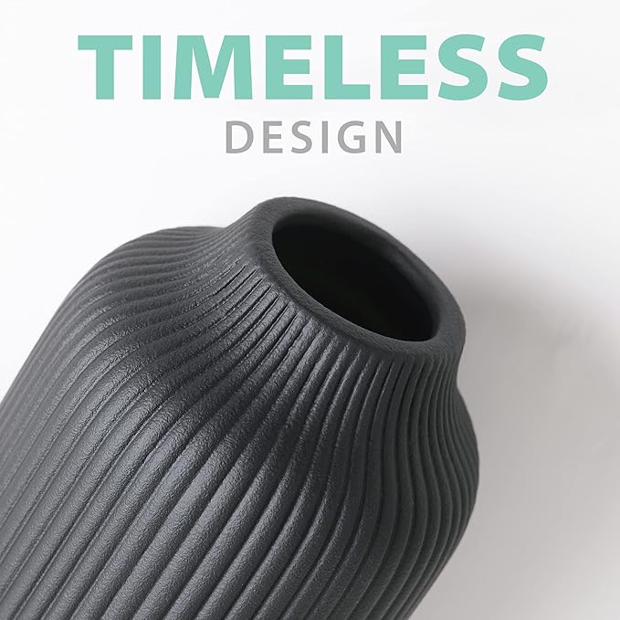 Ceramic Vase in Nordic Style, Decovase Large for Pampas Grass as Boho Deco, Vase Black Matt 10 inch for Flowers, Scandinavian Design Home Decoration for Fresh Flowers, Dried Flowers (Size L)
