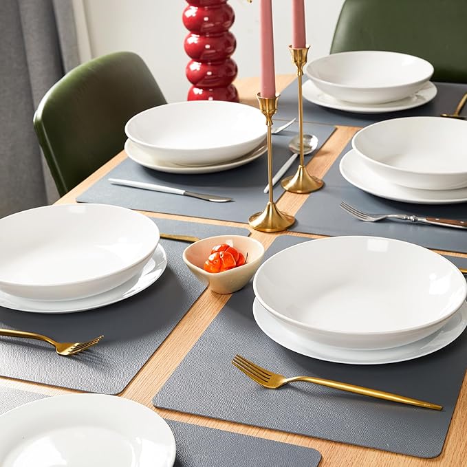 DOLOPL Placemats Set of 6, Gray Faux Leather Heat Resistant Table mats - Anti Slip Table Place Mats, Washable Wipeable Outdoor Placemats for Kitchen Dining Room Table Decorations