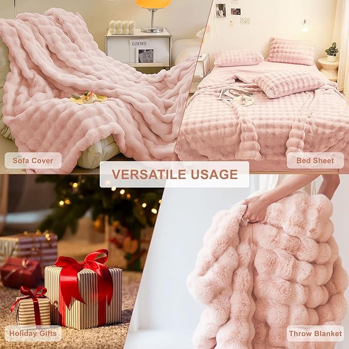 HANDONTIME Faux Fur Plush Sofa Covers for Couch Washable Rabbit Plush Couch Cover Cozy Faux Fur Sectional Covers for Dogs Fluffy Plush L Shaped Sofa Cover Pet Couch Protector, 71" X118", Pink