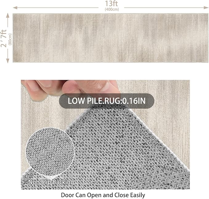 Enkor Runner Rugs for Hallway, 2'7"x13 Washable Soft Non Slip Rugs Abstract for Kitchen, Modern Mat for Entryway Living Room Bedroom Beige & Grey