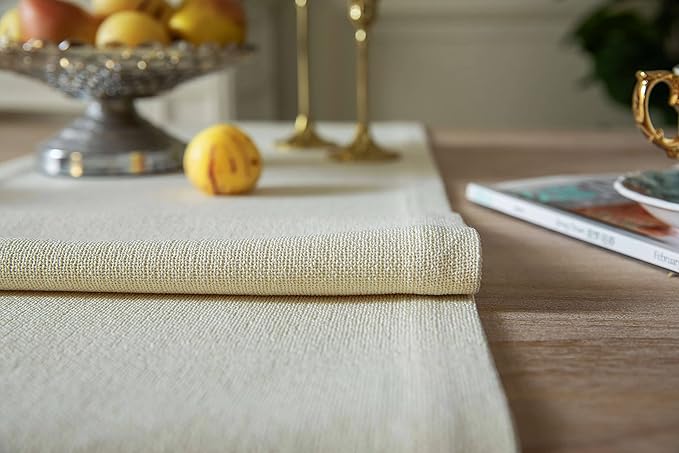 ZeeMart Burlap Style Farmhouse Table Runners 36 Inches Long, Cream Rustic Woven Dining Table Runner for Everyday Use, 14x36 Inches, Cream