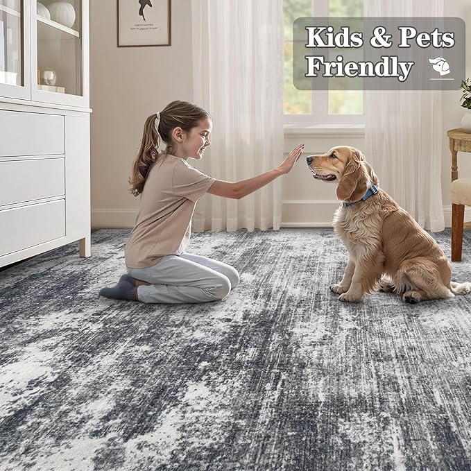 8x10 Area Rugs for Living Room: Washable Modern Abstract Rug Large Soft Non Slip Living Room Rug Indoor Low Pile Carpet for Bedroom Dining Room Home - Grey