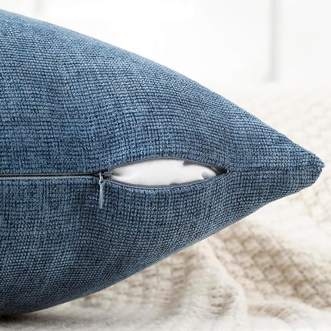 Jepeak 20x20 Inch Decorative Chenille Throw Pillow Covers, Pack of 2 Cozy Concise Pillow Cases Soft Farmhouse Modern Square Cushion Cover for Sofa Couch Bed Home Decor, Steelblue