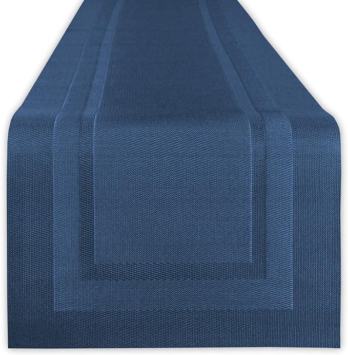 DII PVC Tabletop Collection Woven Indoor/Outdoor, Table Runner, 14x72, Nautical Blue