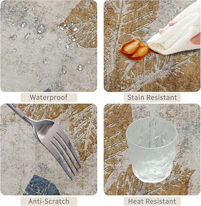 70x108inches Vintage Rectangle Tablecloth Grunge Brown Blue Leaves Pattern Table Cloths Waterproof and Stain Resistant Fabric Table Cloth Cover for Kitchen Dining Room Patio Farmhouse Decor
