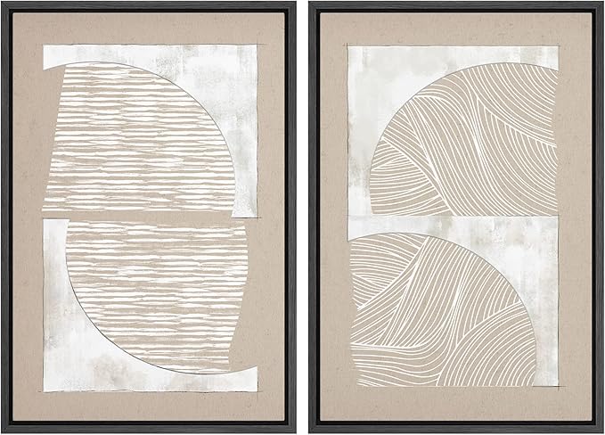 SIGNWIN Framed Canvas Print Wall Art Set Grunge Tan White Art Deco Polygons Abstract Shapes Illustrations Minimal Decorative Nordic Zen Bohemian for Living Room, Bedroom, Office - 16"x24"x2 Black