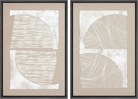 SIGNWIN Framed Canvas Print Wall Art Set Grunge Tan White Art Deco Polygons Abstract Shapes Illustrations Minimal Decorative Nordic Zen Bohemian for Living Room, Bedroom, Office - 16"x24"x2 Black