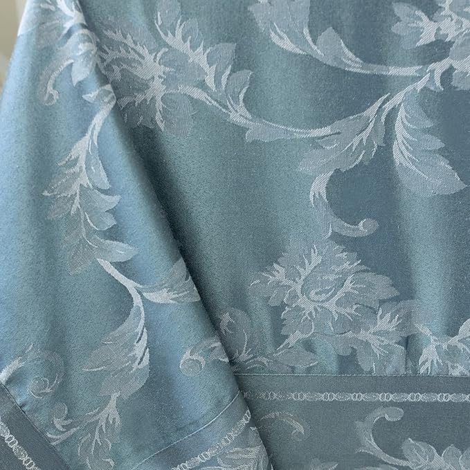 Benson Mills Harmony Scroll Woven Damask Fabric Tablecloth, Everyday, Parties, Special Occasions, Weddings and Holiday Table Cloth (60" X 144" Rectangular, Silver – Blue)