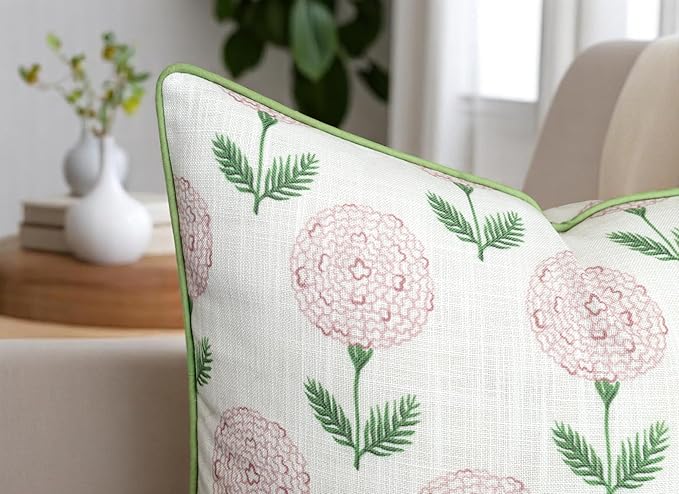 Konkan Floral Printed Decorative Square Accent Throw Pillow Cover - Decor for Living Room, Sofa, Chair, Patio, Car, Balcony, Bench, Porch, Nursery, Office, Bedroom - 20x20 Inches, Pink