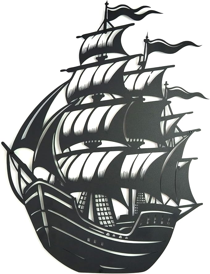 Ghost Sailboat Metal Wall Art, Nautical Adventure Ship Silhouette Metal Decor for Living Room, Bedroom, or Office, Maritime-Inspired 3D Effect Wall Sculpture, Perfect for Coastal and Rustic Home Décor (47x47 inches)
