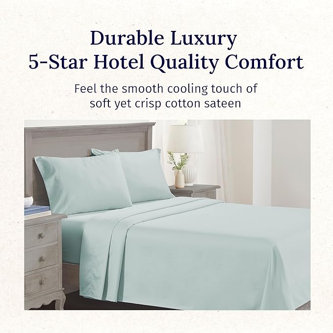 California Design Den Luxury Twin Sheet Set - 100% Cotton, 600 Thread Count Deep Pocket Twin Sheets, Soft Hotel-Quality Bedding with Sateen Weave - Seafoam