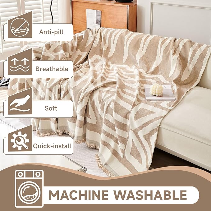 VClife Boho Couch Cover Loveseat Cover for 2 Cushion Couch Sofa 71"X102", Washable Sofa Covers Furniture Protector for Dog Khaki Geometry Jacquard Sofa Couch Covers with Tassel