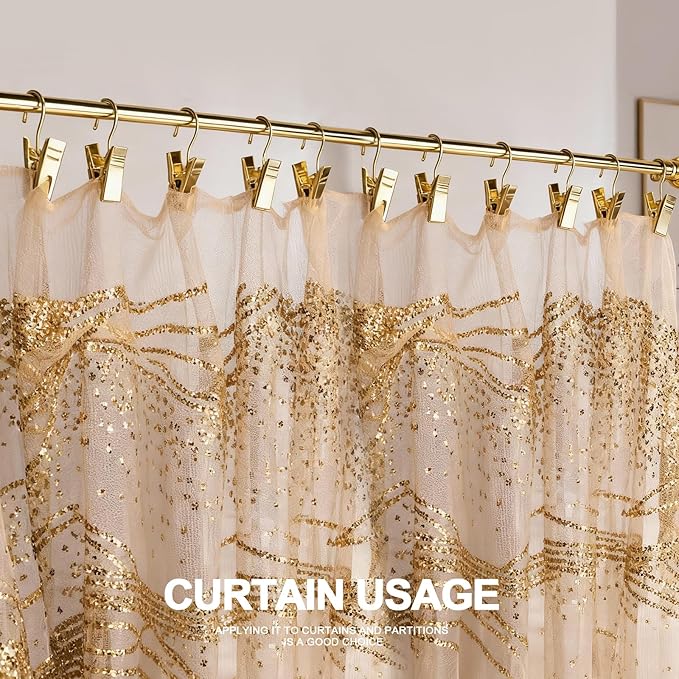 Teenitor 100 Pack Gold Curtain Clips Curtain Hooks, Stainless Steel Small Clips for Hanging Curtains, Outdoor String Lights, Art Craft Display, Gold