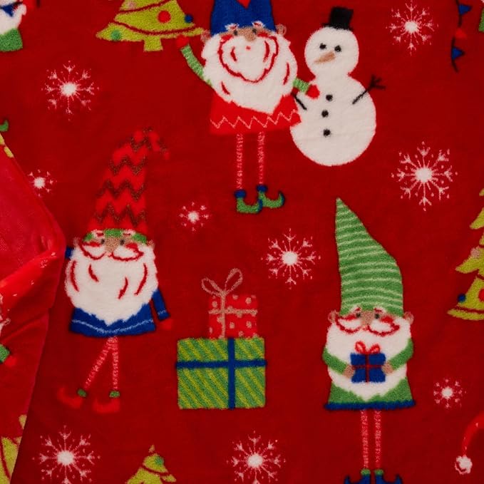 COOVA Christmas Faux Rabbit Fur & Flannel Throw Blanket 50x60 Inch - Festive Luxury Soft & Cozy, Perfect for Holiday Decor, Bed, Sofa, Couch, Father Christmas Pattern,Red