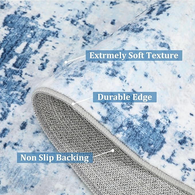 Area Rug 10x13 for Living Room Modern Abstract Accent Faux Wool Low Pile Ultra Soft Rug Stain Resistant Non Slip Non Shedding Throw Rug for Bedroom Home Decor, Blue