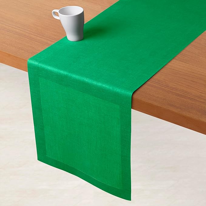 D'Moksha Homes Linen Kelly Green Table Runner 120 Inches Long - 100% Pure Linen Dining Table Runner 14 x 120 Inch for Winter, Christmas, Holiday - Machine Washable