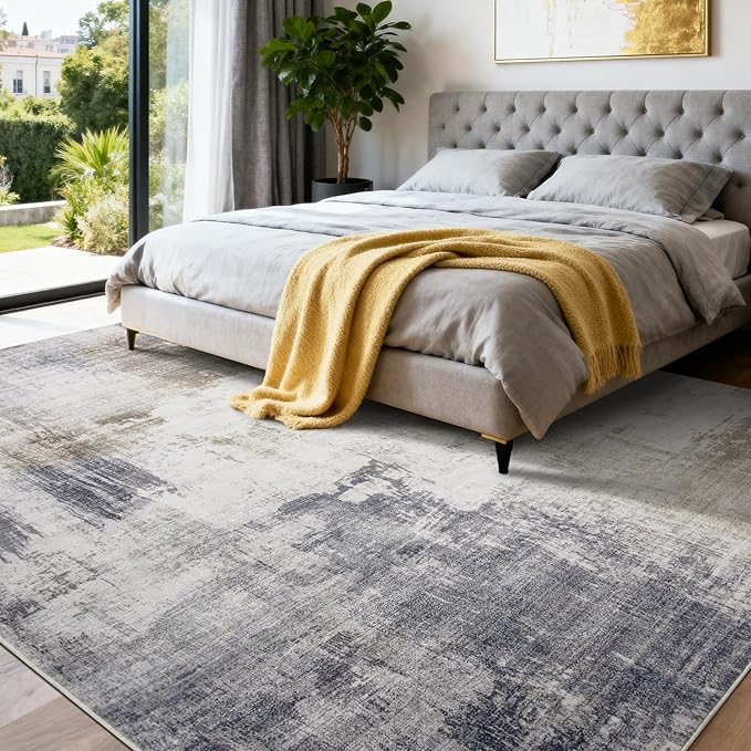 Area Rug 5x7 Living Room Rugs, Modern Abstract Washable Rug，Non-Slip Stain Resistant Carpet for Entryway Bedroom Dining Room Farmhouse Nursery Home Office- Gray Gold
