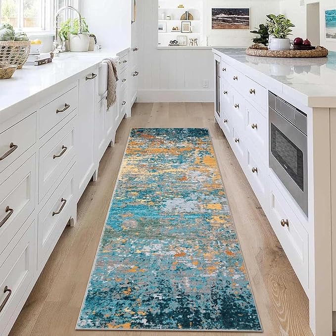 Modern Abstract 2x10 Rug Washable Rug Non Slip Stain Resistant for Bedroom Living Room Non Shedding Low Pile Indoor Floor Cover,Multi Color