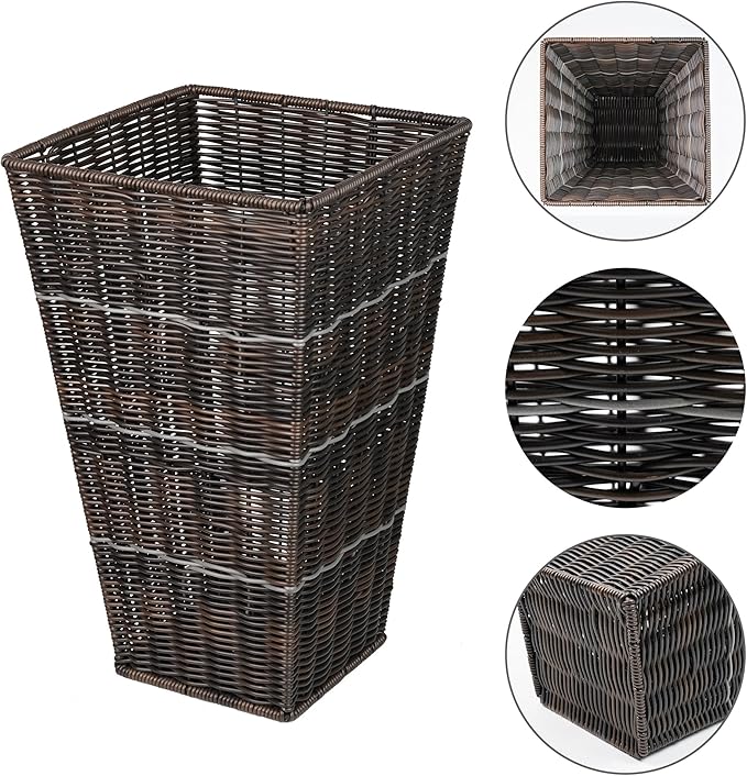 Set of 2 Tall Planters for Outdoor Plants Handmade 15.5'' Wicker Tall Square Planter Box，Suitable for Indoor Storage Boxes or Outdoor planters