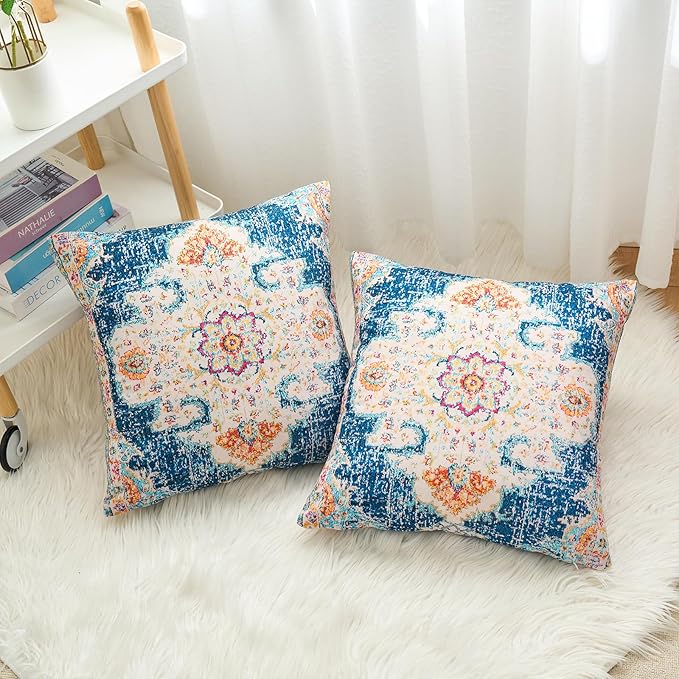 Boho Throw Pillow Covers 26x26 inch Set of 2,Boho Vintage Carpet Pattern Antique Ethnic Decor Double Sided Pattern Cushion Cover Soft Pillow Case Living Sofa Room Bed Square Pillow Cover