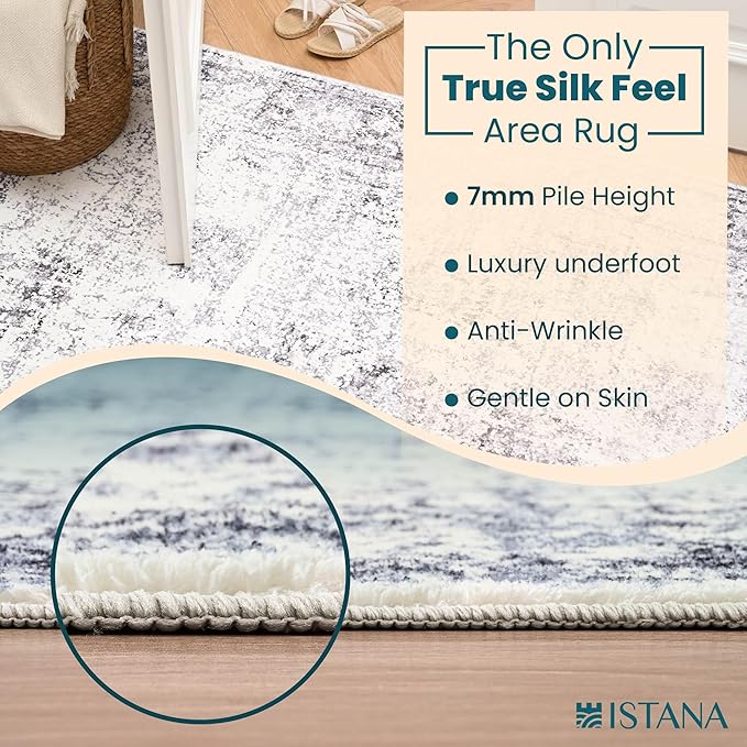 Istana Area Rug 2x4 - Navy 2x4 Washable Rug Non Slip - Pet Friendly Living Room Rug - Non Shedding Washable Rugs for Bedroom - Foldable Bathroom Rugs