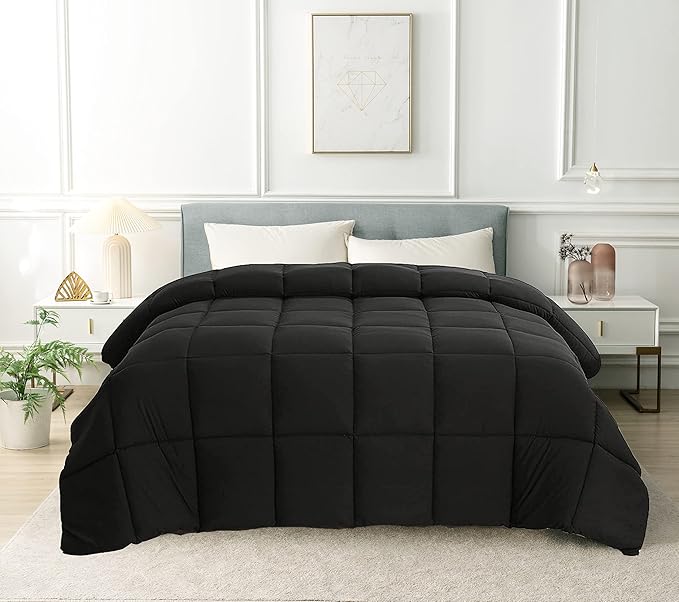 Cozynight Down Alternative Comforter-All Season Queen Comforters Duvet Insert with Corner Tabs-Breathable-Box Stitched Reversible Black Comforter 90x90 inches