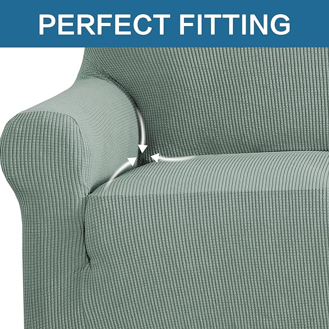 H.VERSAILTEX Stretch Sofa Covers for 3 Cushion Couch Covers Sofa Slipcovers for Living Room Feature Thick Checked Fabric with Elastic Bottom, Sofa Large - Sage