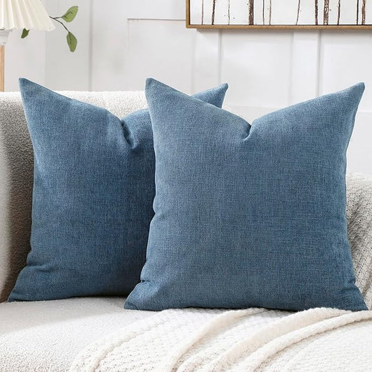 Jepeak 20x20 Inch Decorative Chenille Throw Pillow Covers, Pack of 2 Cozy Concise Pillow Cases Soft Farmhouse Modern Square Cushion Cover for Sofa Couch Bed Home Decor, Steelblue