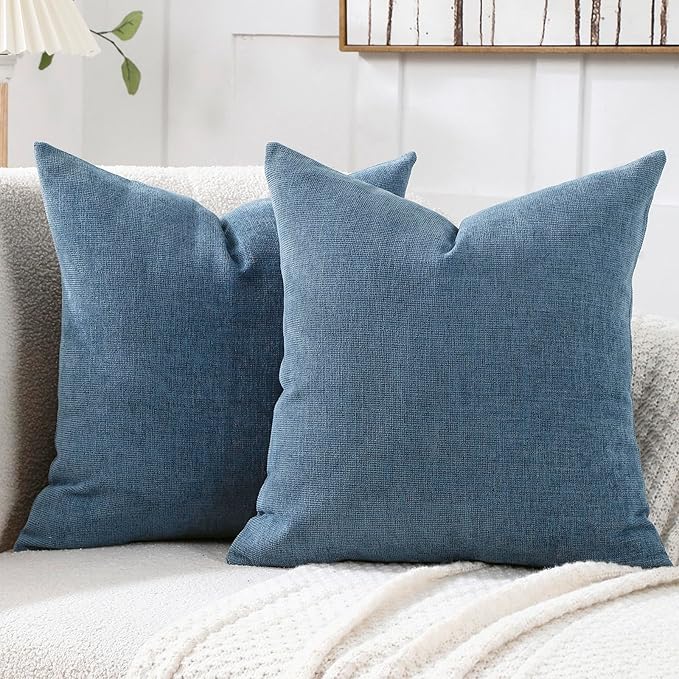 Jepeak 24x24 Inch Decorative Chenille Throw Pillow Covers, Pack of 2 Cozy Concise Pillow Cases Soft Farmhouse Modern Square Cushion Cover for Sofa Couch Bed Home Decor, Steelblue