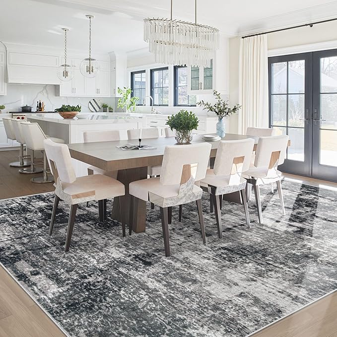 8x10 Area Rugs for Living Room: Washable Modern Abstract Rug Large Soft Non Slip Living Room Rug Indoor Low Pile Carpet for Bedroom Dining Room Home - Black Grey Brown