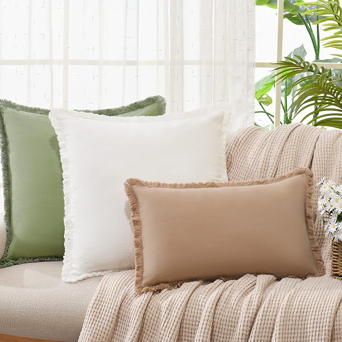 ZWJD Pillow Covers 26x26 Set of 2 Cream Throw Pillow Covers with Fringe Chic Cotton Decorative Pillows Square Cushion Covers for Sofa Couch Bed Living Room Farmhouse Boho Decor
