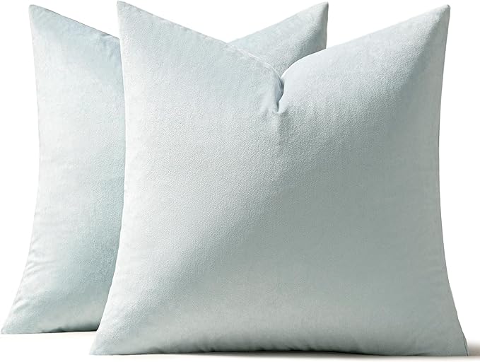 MIULEE Pack of 2 Velvet Pillow Covers Decorative Square Pillowcase Soft Solid Cushion Case for Spring Sofa Bedroom Car 18x18 Inch Baby Blue