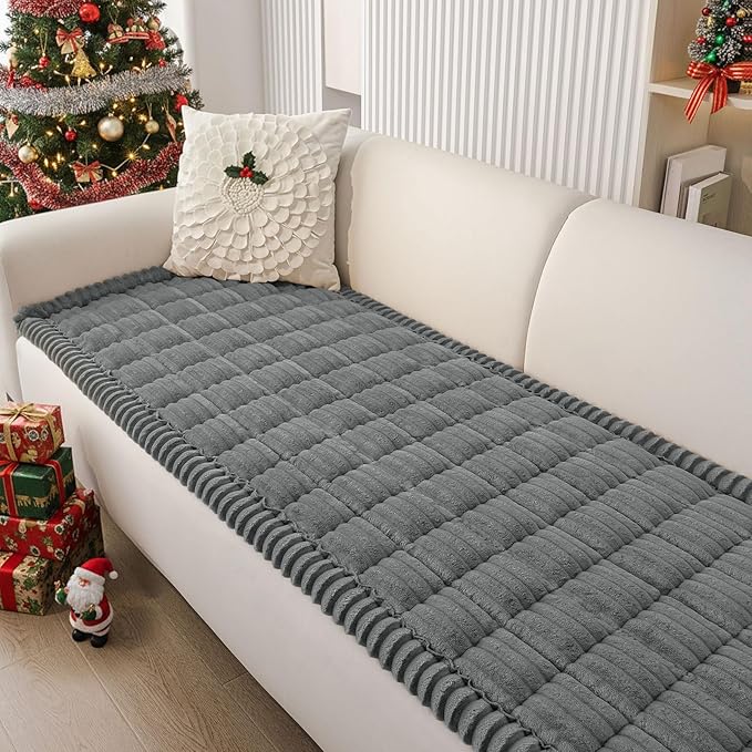 Smiry Couch Cover for Dogs Washable, Non Slip Fuzzy Pet Couch Covers for 3 Cushion Sofa Pet Friendly, Thick Soft Sofa Slipcovers Cushion Protector (Dark Grey, 27.6" x 82.7")