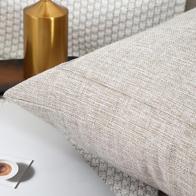 Jepeak 16x16 Inch Burlap Linen Throw Pillow Covers, Pack of 2 Decorative Farmhouse Rustic Neutral Pillow Cases Square Durable Cushion Cover for Sofa Couch Bed Home Decor, Beige/Khaki Threads