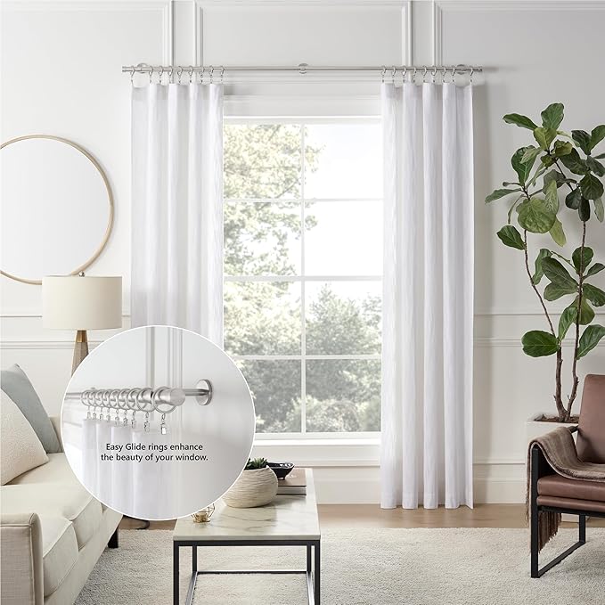 MODE Cambria Designer Series - Premium Easy Glide 18 Count Small Curtain Rings - Metal with Nylon Inserts and Clips - 1 inch Inner Diameter - use for rods 5/8" or Smaller - Brushed Nickel