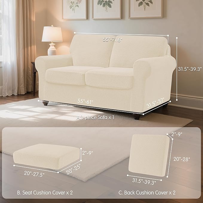 SUBRTEX 5 Pieces Stretch Sofa Slipcover Sets Couch Cover Sets Backrest Cushion Covers Furniture Protector Collection Set for Oversize Sofa Loveseat Chair Slip Covers(Medium, Ivory)