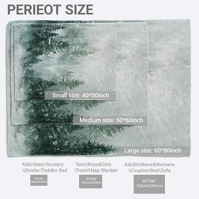 Snowy Pine Flannel Throw Blanket, 60"x80", Winter Forest, Soft Warm Lightweight Blankets, Machine Washable, Nature Lovers Gifts, Outdoor Indoor Travel Hiking Nap Throw, Home Decorate