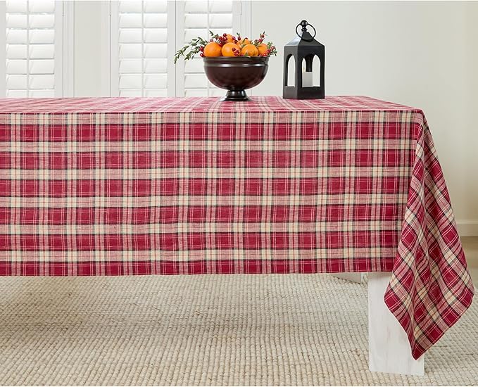 Solino Home Plaid Linen Tablecloth 60 x 90 Inch - 100% Pure Linen Burgundy Tartan Plaid Table Cloth for Rectangle Tables - Machine Washable Tablecloth for Fall, Christmas, Xmas