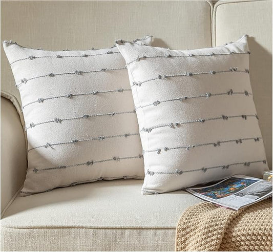 Caflife Boho Throw Pillow Covers 22x22 inches Beige and Grey, Set of 2 Modern Farmhouse Decorative Pillow Covers for Couch Bed, Living Room