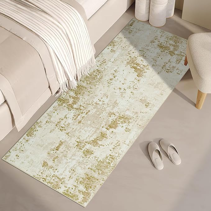 Modern Abstract 2x6 Runner Rug Washable Non Slip Stain Resistant Rug for Hallway Kitchen Bedroom Non Shedding Low Pile Indoor Floor Cover,Golden Grey