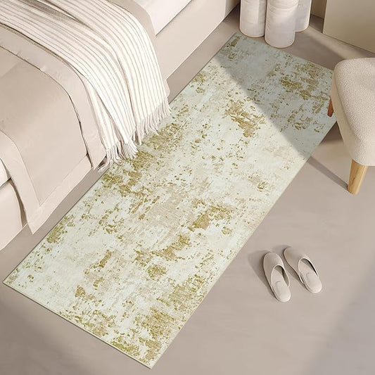 Modern Abstract 2x10 Runner Rug Washable Non Slip Stain Resistant Rug for Hallway Kitchen Bedroom Non Shedding Low Pile Indoor Floor Cover,Golden Grey