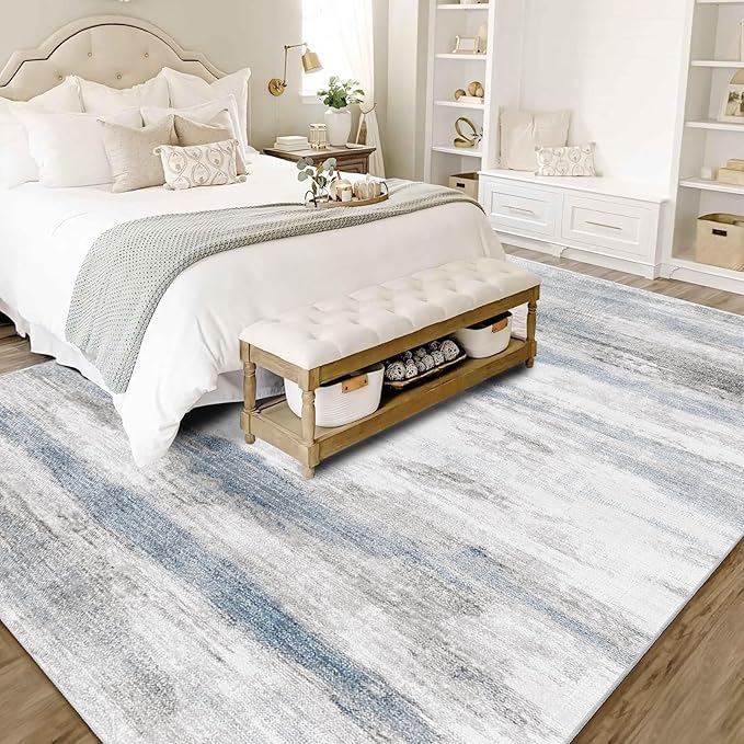 Enkor Area Rugs 8x10 Washable Non Slip Abstract Soft Rugs for Living Room Bedroom, Modern Mat for Kitchen Entryway Blue & Grey
