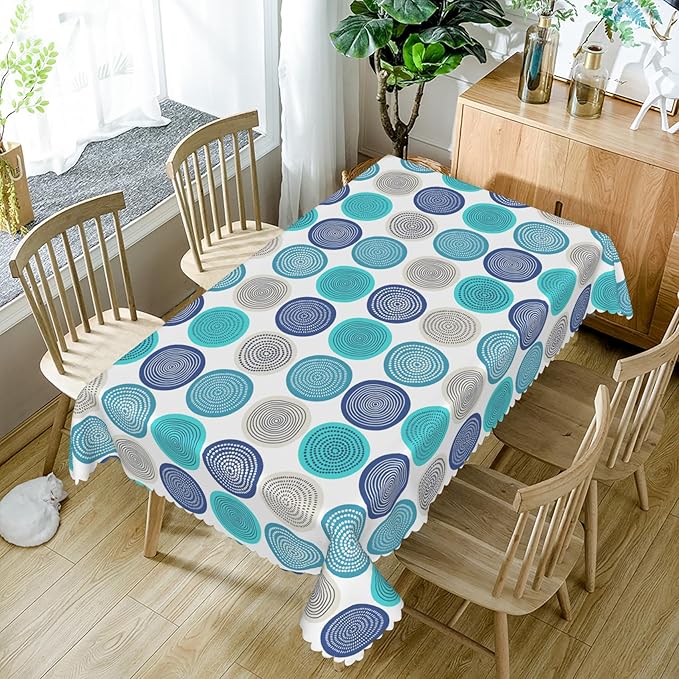 54x120inches Abstract Geometric Tablecloth Colorful Polka Dot Irregular Round Circle Modern Art Table Cloth Waterproof Fabric Table Cloth Cover for Kitchen Dining Room Living Room Home Decor