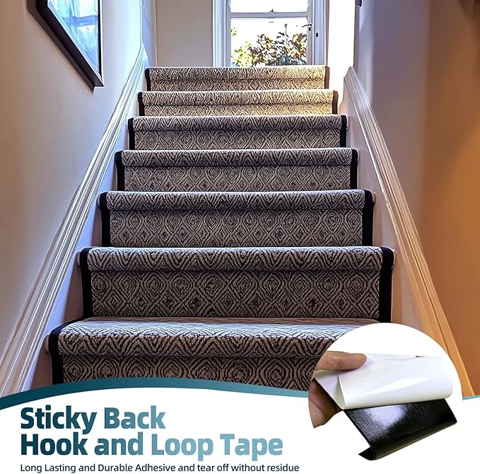 3 Inch x20 Feet Adhesive Hook and Loop Tape, Nylon Heavy Duty Hook and Loop Strips, Black Double Sided Self Adhesive Interlocking Tape for Fix Screen Window Sofa Cushions Carpet Wall Hanging