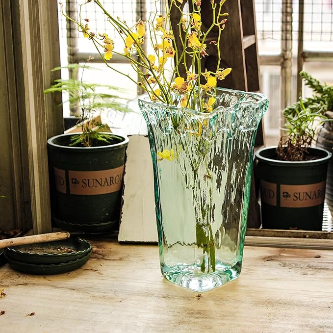Crystal Clear Glass Flower Vase for Home Wedding Moden Centerpieces Decorative (Green)